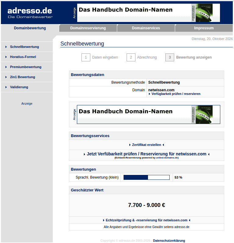Schnellbewertung von adresso.de für netwissen.com